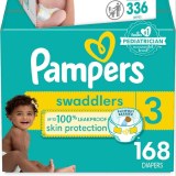 Pampersing Swaddlers Diapers - Size 3, One Month Supply (168 Count), Ultra Soft Disposa...