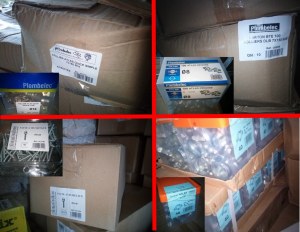 DESTOCKAGE demie Palette de Plomberie, colliers Ø8, 18, 81, 210 Patte à vis, tire câble...