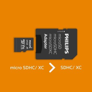 Philips MicroSDHC 64Go CL10 80mb/s UHS-I + Adaptateur au détail