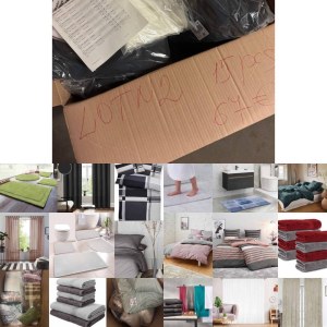67 € pour 15 pièces – Lot d’articles ménagers de marque (catégorie A/B/C), linge de lit...