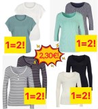 2,30 € 2 T-shirts femme manches 3/4 par pack, tailles 38–56, neufs issus de catalogues...