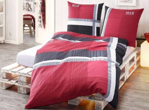 4,50 € par set – Parure de lit 2 pièces d’Allemagne, 100 % coton, rouge, fermeture écla...