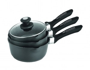 Set de 3 casseroles avec 2 manches amovibles 20/24/28 cm en revêtement anti-adhésif Gre...
