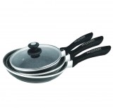 Set de 3 Poêles Ø24/28/32cm, manches amovibles revêtement Greblon C2+ en "marbre" Mettm...