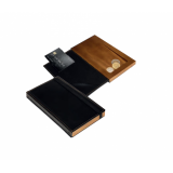 Porte-addition noir cuir et bois