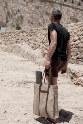 Très beau sac cabas en toile de coton anse en cuir