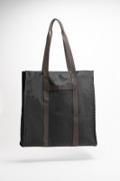 Très beau sac cabas en toile de coton anse en cuir