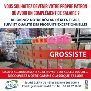 CLEAN 26 GROSSISTE/CONCEPTEUR Lessives 5L, Adoucissants 5L, Gels douche luxe 5L, Parfum...