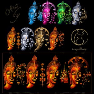 Lot de 24 toiles Bouddha artisanales – Orange & Jaune – 100×70 cm – Neuves