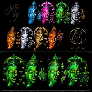 Lot de 19 toiles Bouddha artisanales – Vert & Jaune – 100×70 cm – Neuves