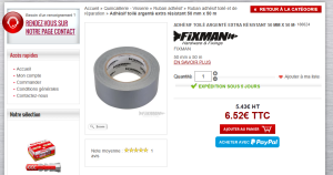 DESTOCKAGE Adhésif toilé argenté extra résistant 50 mm x 50 m Blanc / Noir