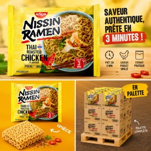 Nouilles Ramen Nissin Thaï Roasted Chicken - lot palette déstockage Prix : 250 €
