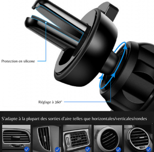 Support téléphone Voiture universel, grille d'aération, noir