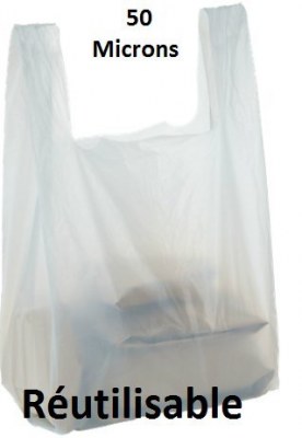 SAC BRETELLE PLASTIQUE CARTON DE 500 SACS 260+ 60 X 450 50 microns