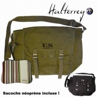 HALTERREGO - SAC U.S avec housse néoprène pour Notebook 7-13"3,Vert kaki