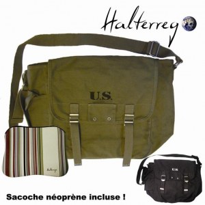 HALTERREGO - SAC U.S avec housse néoprène pour Notebook 7-13"3,Vert kaki