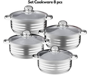 Batterie De Cuisine 8 Pièces En Acier Inoxydable 18/10 Couvercles En Verre inclus Induc...