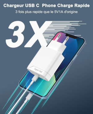 Chargeur secteur + câble usb-c 1m