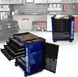 Servante d'atelier Kraft Muller KM-7-6 Bleue/Noir, 265 Outils inclus avec clé Dynamo -...