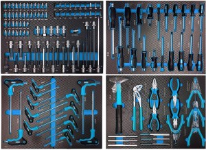 Servante d'atelier Kraft Muller KM-7-6 Bleue/Noir, 265 Outils inclus avec clé Dynamo -...