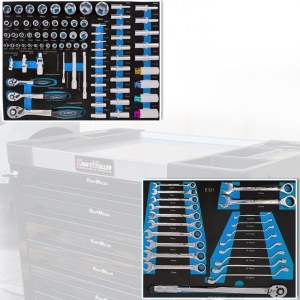 Servante d'atelier Kraft Muller KM-7-6 Bleue/Noir, 265 Outils inclus avec clé Dynamo -...