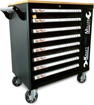 Servante d'atelier Kraft Muller KM-9/7 Noir Plateau bois, 269 pièces incluses avec clé...