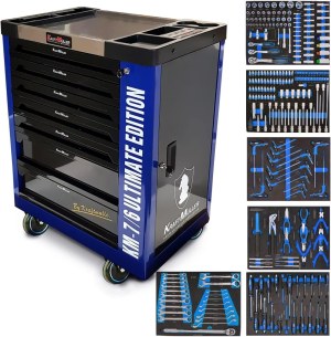 Servante d'atelier Kraft Muller KM-7-6 Bleue/Noir, 265 Outils inclus avec clé Dynamo -...