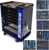 Servante d'atelier Kraft Muller KM-7-6 Bleue/Noir, 265 Outils inclus avec clé Dynamo -...