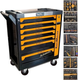 Servante d'atelier Kraft Muller KM-XXL-8/7 Orange, 275 Outils Inclus avec clé Dynamo -...