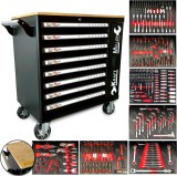 Servante d'atelier Kraft Muller KM-9/7 Noir Plateau bois, 269 pièces incluses avec clé...