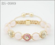Grossiste bracelet shamballa eyes rose et perle rose pastel