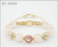 Grossiste bracelet shamballa eyes rose et perle rose pastel