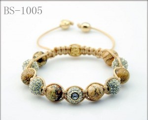 Grossiste bracelet shamballa eyes et perle d'agate marron marbrée