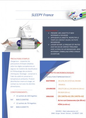 LINGETTES DÉSINFECTANTES C.E ACTIF CORONAVIRUS EN14476 VIRUCIDE