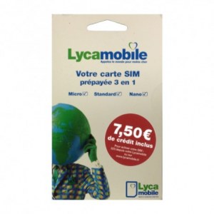 CARTE SIM CARTE PUCE LYCAMOBILE ACTIVE - NEUVE - AVEC 5EUROS CREDIT INCLUS
