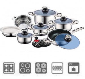 Batterie de cuisine 16 pièces en inox / disponible avec couvercle en verre ou couvercle en inox