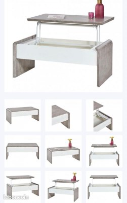 Table basse coffre BLANC/GRIS BETON