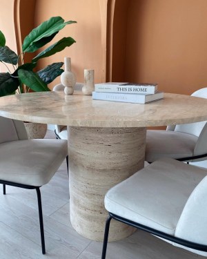 TABLE SALON SALLE A MANGER MARBE TRAVERTIN STELLA MEUBLES