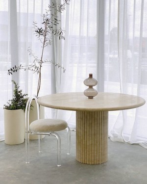 TABLE SALON SALLE A MANGER MARBE TRAVERTIN STELLA MEUBLES