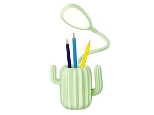 Pot à Crayons en Forme de Cactus - Lampe LED Flexible 360° - Éclairage 3 Intensités -...