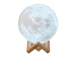 Lampe veilleuse lune - 2 températures d’éclairage - Socle en bois - Batterie rechargeable