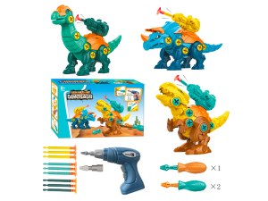 Set de 3 Dinosaures à Assembler avec Visseuse - Propulseur de Flèches et Cible Intégrée