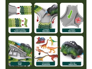 Circuit Électrique modulable - 237 Pièces, Voiture Dino, Personnages et Décorations, Ki...