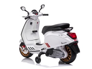 Vespa Électrique Enfant - 12V, Roulettes Stabilisatrices, Effets Sonores et Lumineux