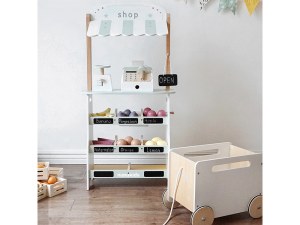 Stand de Marché en Bois - Avec Chariot, Fruits et Accessoires - 95,5 cm