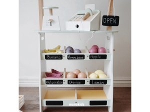 Stand de Marché en Bois - Avec Chariot, Fruits et Accessoires - 95,5 cm