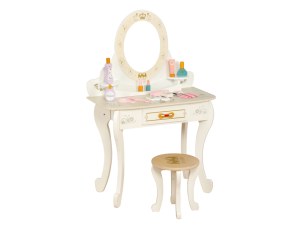 Coiffeuse en Bois avec Tabouret - Miroir Orientable et Accessoires - 90 cm