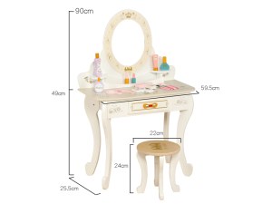 Coiffeuse en Bois avec Tabouret - Miroir Orientable et Accessoires - 90 cm