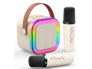 Mini Karaoké Bluetooth avec 2 Micros Sans Fil - Effets Lumineux