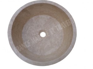 Travertin Classique Beige Vasque Modèle Mi-Conique Strié Hauteur : 15 cm Qualité : 1'er...